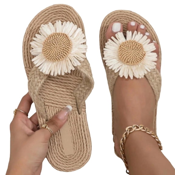 YgkuHd Women's Flip Flops,Fashion Women Casual Round Head Versatile Straw Rope Comfortable Outdoor Flat Beach Sandals Comfy Slippers Shoes for Summer Season, Daily Wear