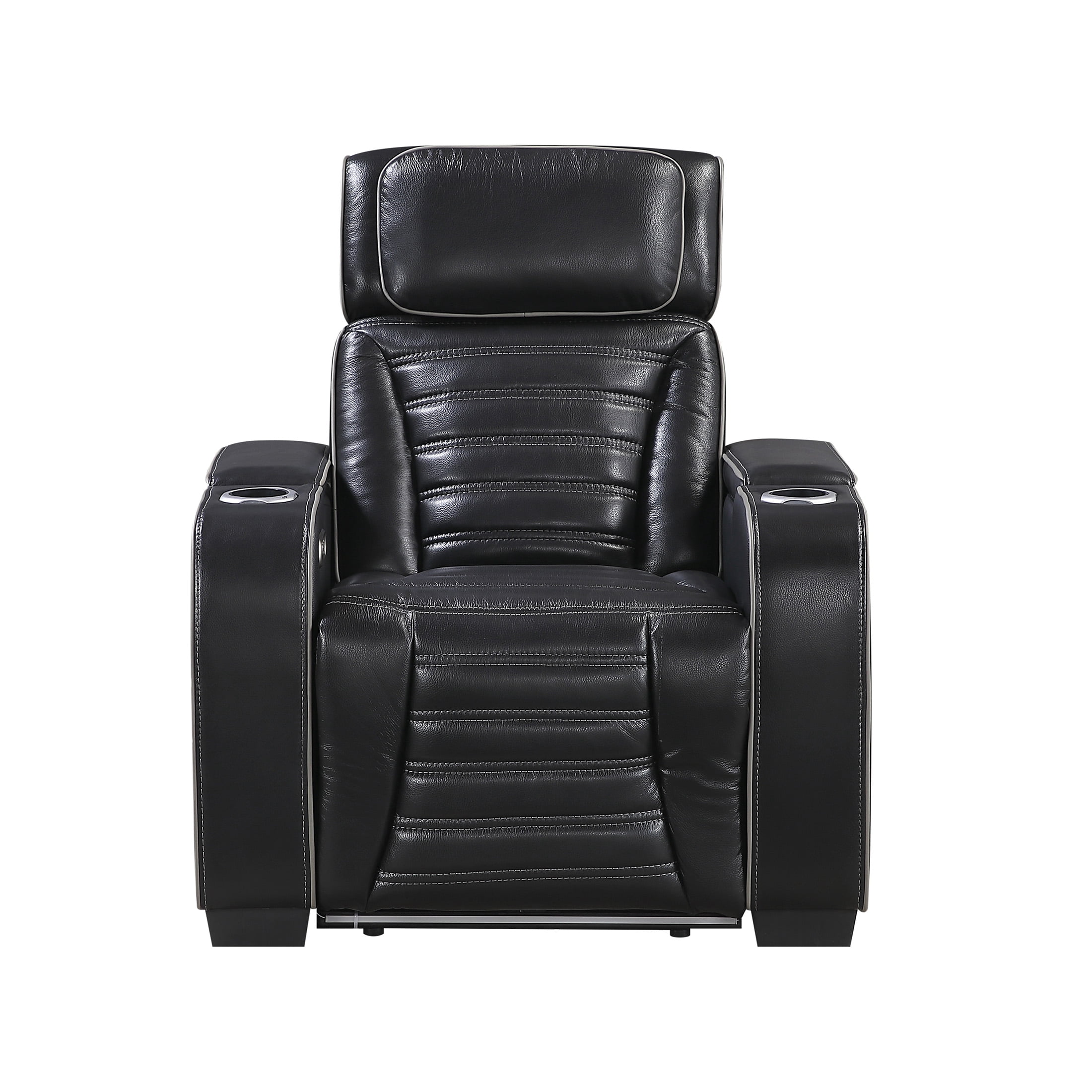 OakvillePark Elantra Leather Match Power Reclining Chair with Power Headrest/Cup holder/Storage Arms/Air Massage/Heat/LED Lighting and Charging Port, Black