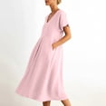 thumbnail image 5 of BLTIBY Womens Summer Cotton Linen Beach Dress Loose Casual Flowy Short Sleeve V Neck Midi Dresses with Pockets Pink XL, 5 of 9