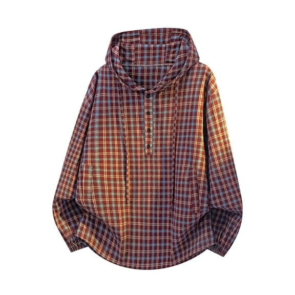 Gamivast Oversized Hoodies for Men-Plaid Long Sleeve Pullover Sweatshirts Button Drawstring Fall Jackets Red XL
