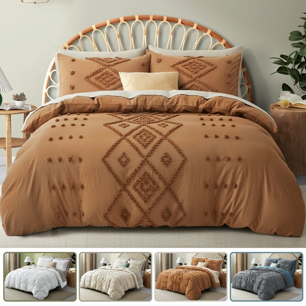 Tufted Duvet Cover, Boho Embroidery Shabby Chic, Soft Bedding Set for