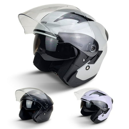 PITMOTO Open-Face Motorcycle Helmet. DOT, Model PM-768-Gray-X-Large