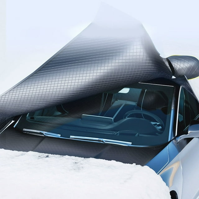 YIMWNYI Car Sunshade Snow Cover, Winter Frost Protection for Windshield, Thickened PVC Front Windshield Cover, Extended Size, Reflective Night Safety, Anti-Scratch, Water-Resistant, Easy Installation