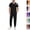 #03 Black, variant on Mens Scrubs Set Stretch V Neck Medical Uniform Scrub Top Jogger Scrub Pants Multi-Pocket Breathable Moisture Wicking Easy Care Nurse Uniform,XXL,Black
