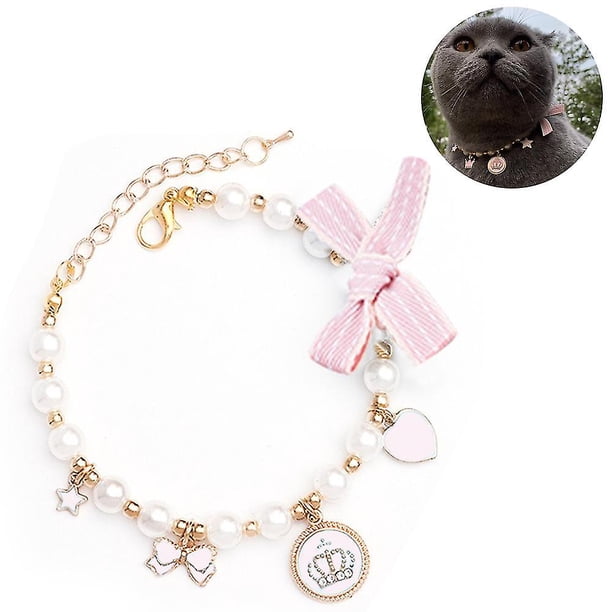 M Collar de cuentas para perro y gato, accesorios brillantes, cinta, abalorio de amor, Botao