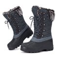 thumbnail image 2 of Pennysue Women's Mid-Calf Snow Boots Grey Grid Warm Faux Fur Lined Winter Boots Insulated 9M, 2 of 7