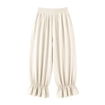 thumbnail image 5 of Women's Boho Harem Pants Casual Smocked High Waist Baggy Trousers with Ruffled Hem Loose Yoga Hippie Flowy Pants for Summer Vacation Lounge and Flattering Everyday Wear, 5 of 6