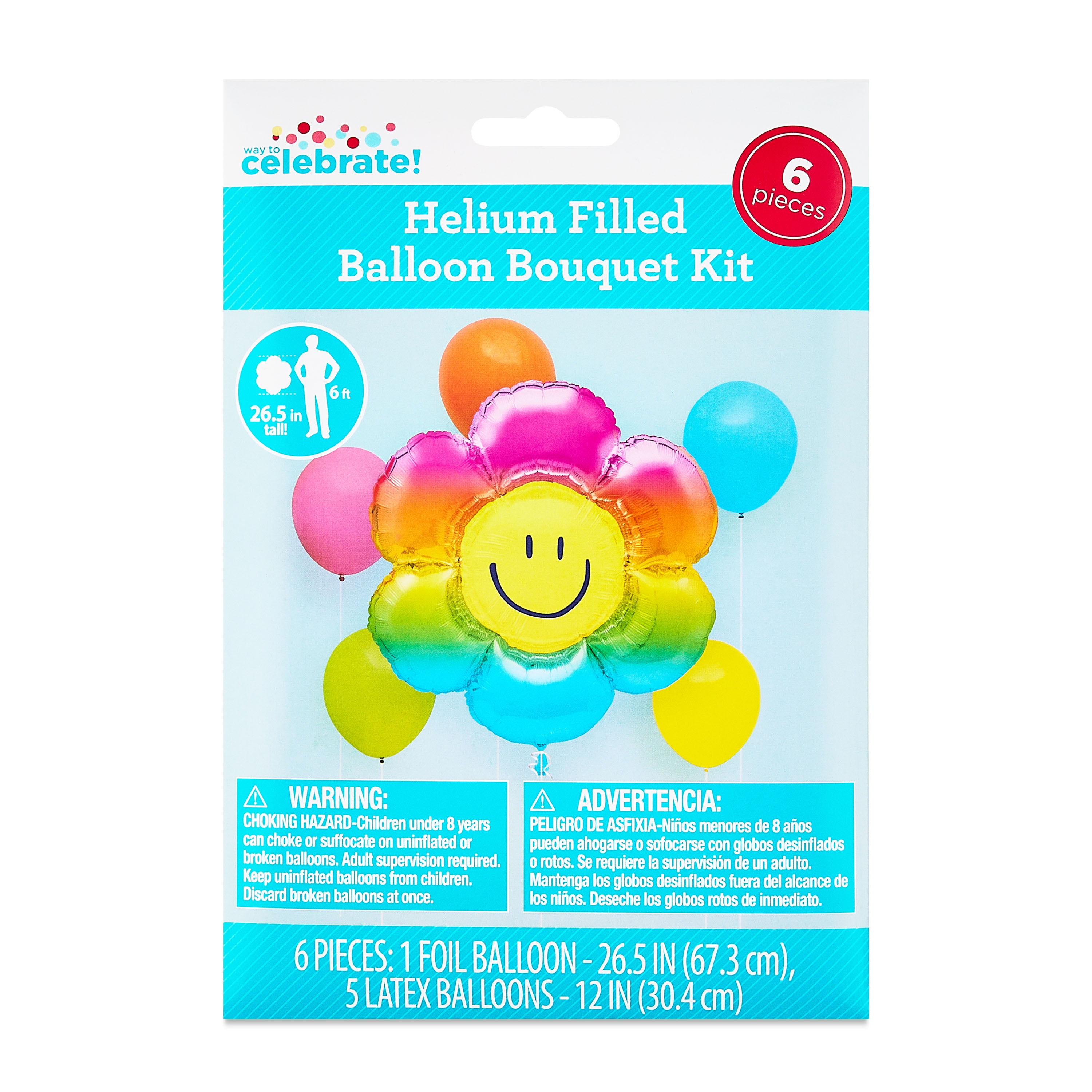 Colorful Party Giant Flower-Shaped Foil and 12” Latex Balloon Bouquet, 6pc