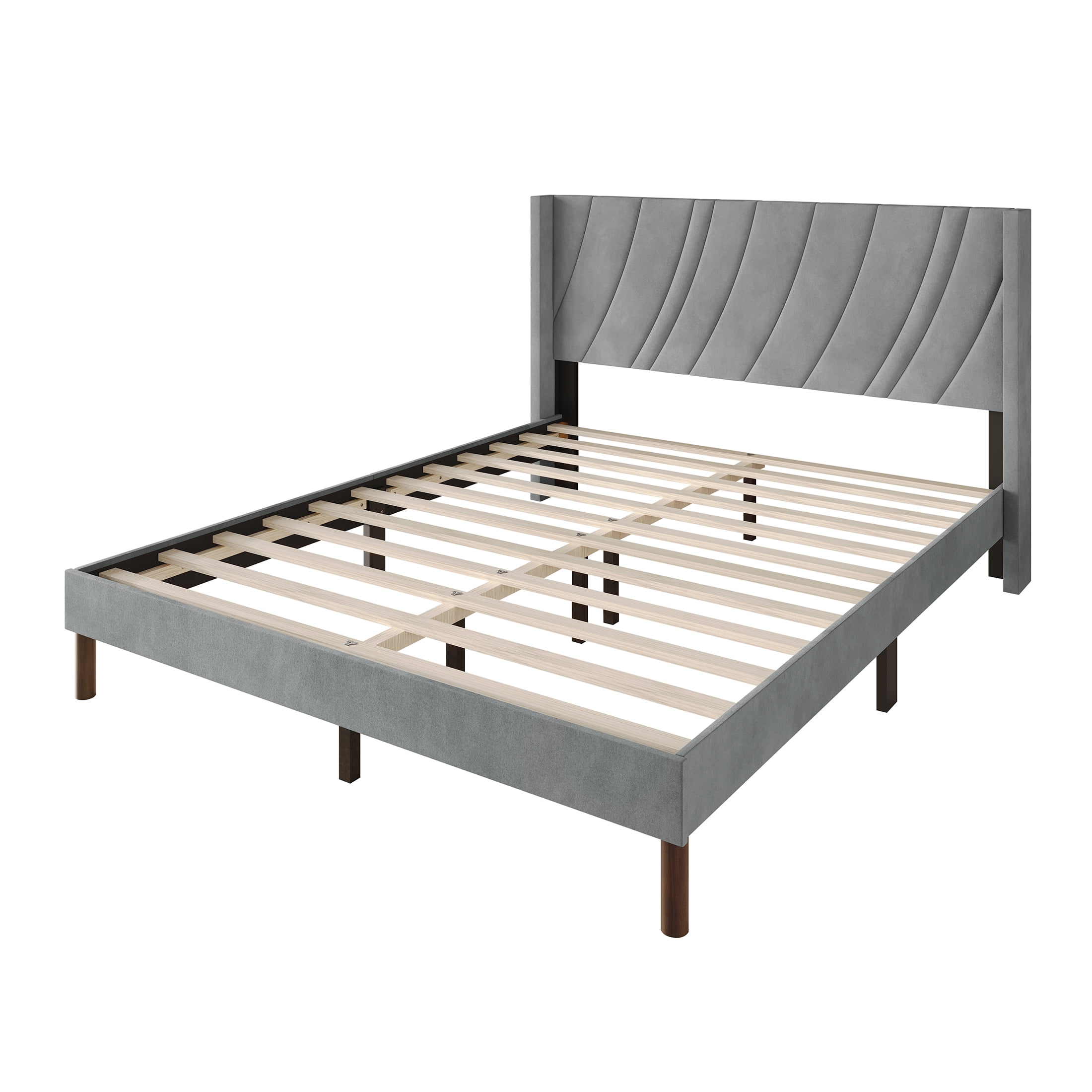Castle Place Sleek Contemporary Velvet Upholstered Twin Platform Bed, Light Grey