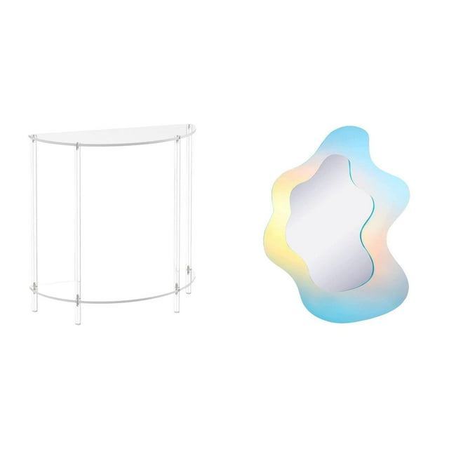 Mesita de noche de acrílico,Mesa auxiliar de acrílico transparente Mesa auxiliar transparente en capas,Mesa pequeña de acrílico,mesita de noche pequeña,compacta,espejo acrílico