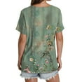 thumbnail image 4 of TOPUUTP Clearance Womens Tops Summer Short Sleeve Hide Belly Pleated Shirts V Neck Tops Casual Empire Waist Floral Blouses Green L, 4 of 4