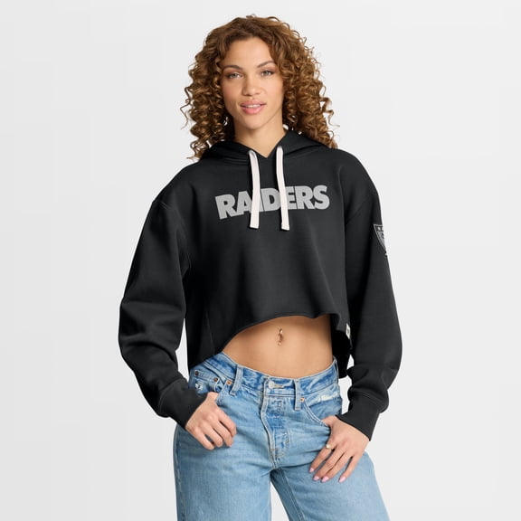 Women's Fanatics Black Las Vegas Raiders Oversized Hometown Heritage Cropped Hoodie