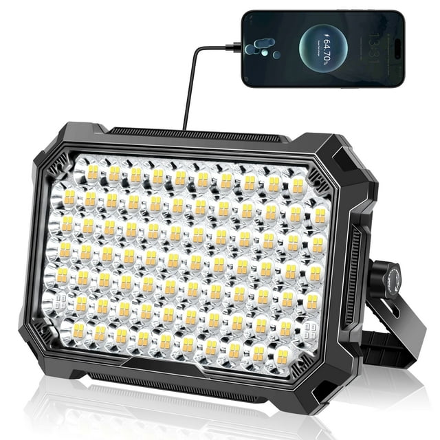 Luz de Trabajo LED Recargable 12000 mAh, 10000 lm con Base Magnética, 4 Modos y Soporte Ajustable, Lámpara Portátil para Mecánicos, Camping, Pesca y Reparación de Automóviles
