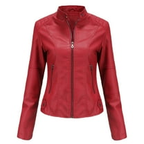 Faux Leather Coat Women Plus Size Zip Up Slim Fitted Bomber Jacket Women's Casual Fashion Belted Motorcycle Jacket
