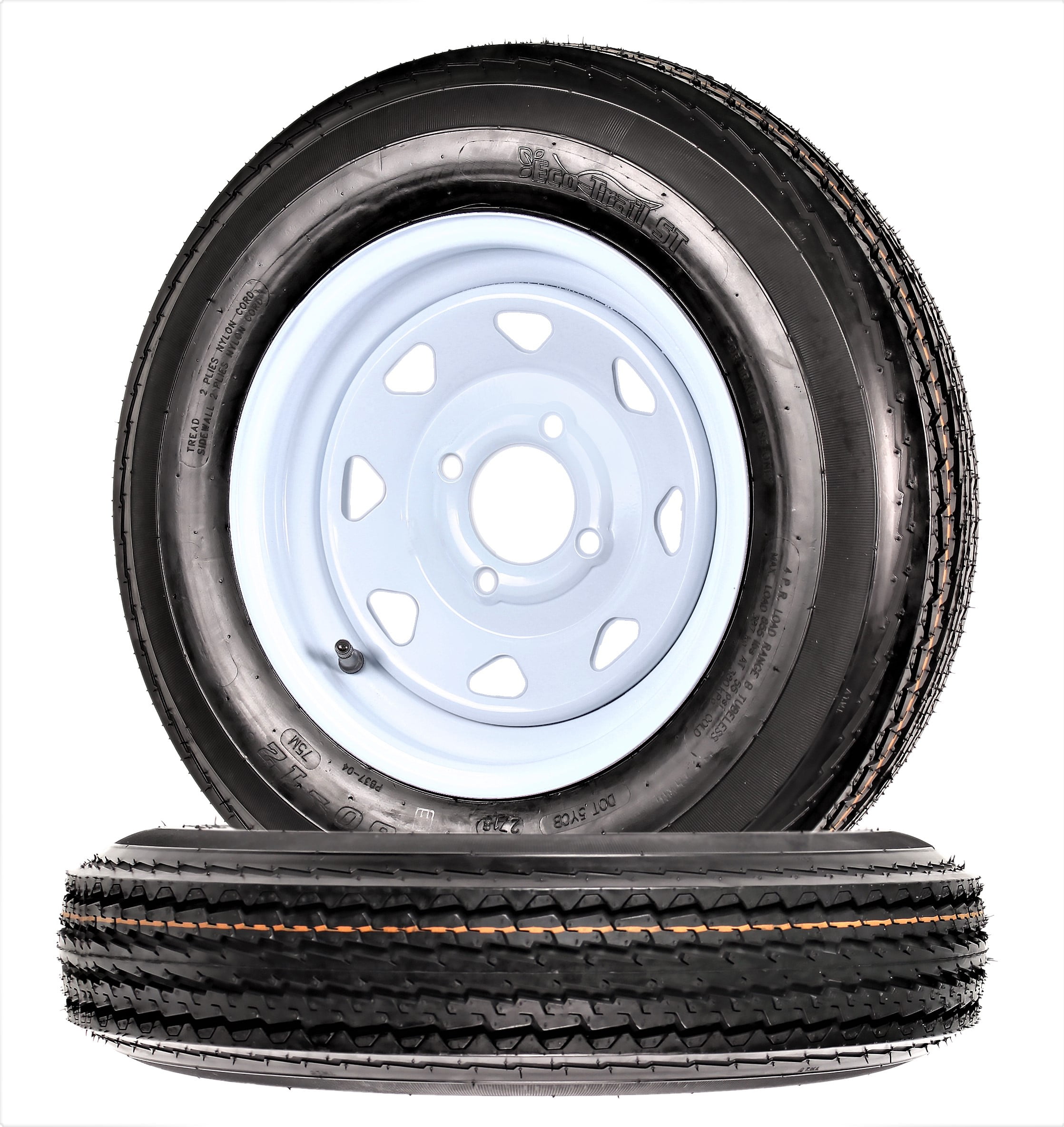 eCustomRim 2-Pack Trailer Tires On White Rims 530-12 5.30-12 5.30 x 12 Load C 4 Lug 