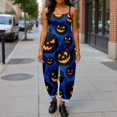thumbnail image 4 of JULMCOMO Cotton Linen Jumpsuits for Women Halloween Haunted Castle Pumpkin Bat Print Spaghetti Strap Jumpsuits Plus Size Costume Holiday Overalls Dark Blue M, 4 of 5