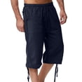 thumbnail image 2 of CONZONE Mens Baggy Linen Capri Pants Wide Leg Pants for Men Trendy Elastic Waist Drawstring Solid Soft Casual Joggers Pant With Pockets, 2 of 4