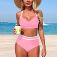 thumbnail image 7 of Duqingm Swimsuit for Women Women's Bikini Sets Two Piece Swimsuit V Neck Halter Back Self Tie Low Rise Bottom Pink,XL, 7 of 7