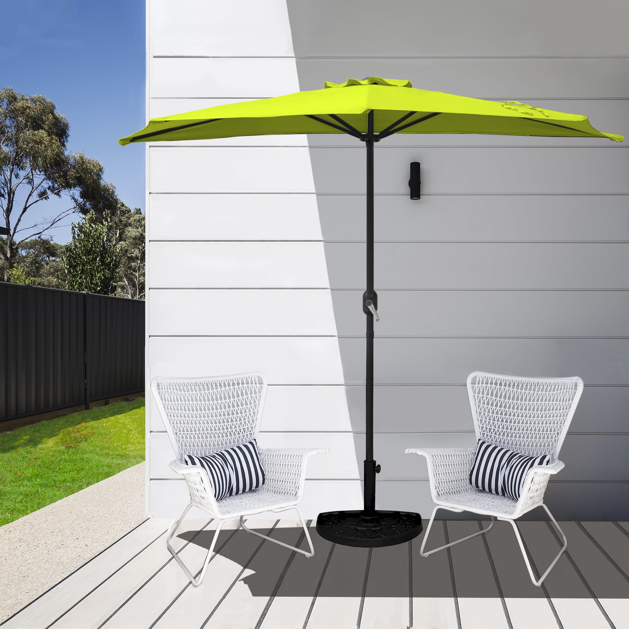 WestinTrends Lanai 9 Ft Outdoor Patio Half Umbrella with Base Include, Small Grill Deck Porch Balcony Shade Umbrella with Crank, 20 Lbs Half Round Base, Lime Green