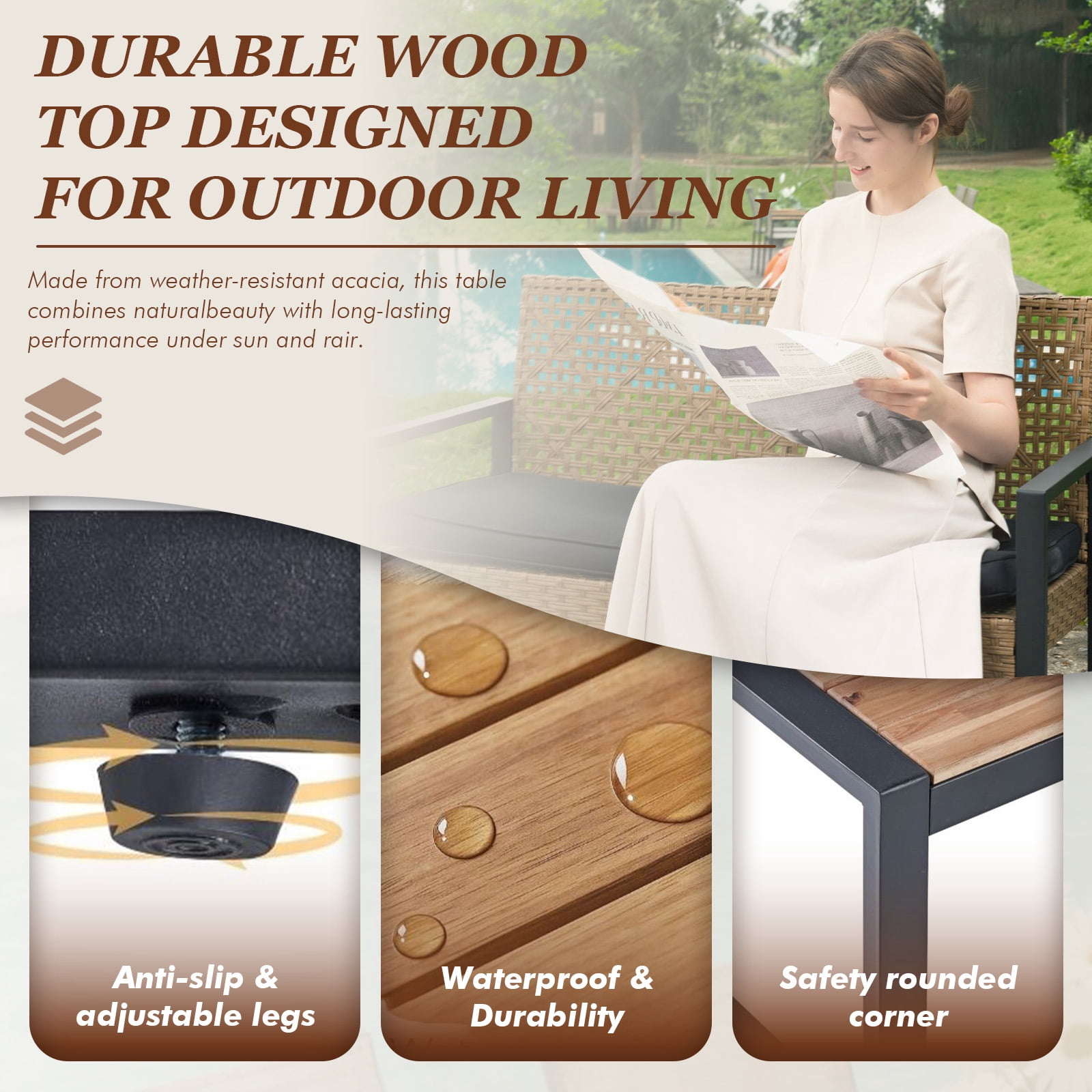 MOONMISS 4-Piece Wicker Outdoor Garden Furniture Corner Sofa Set With Cushions-Light Brown