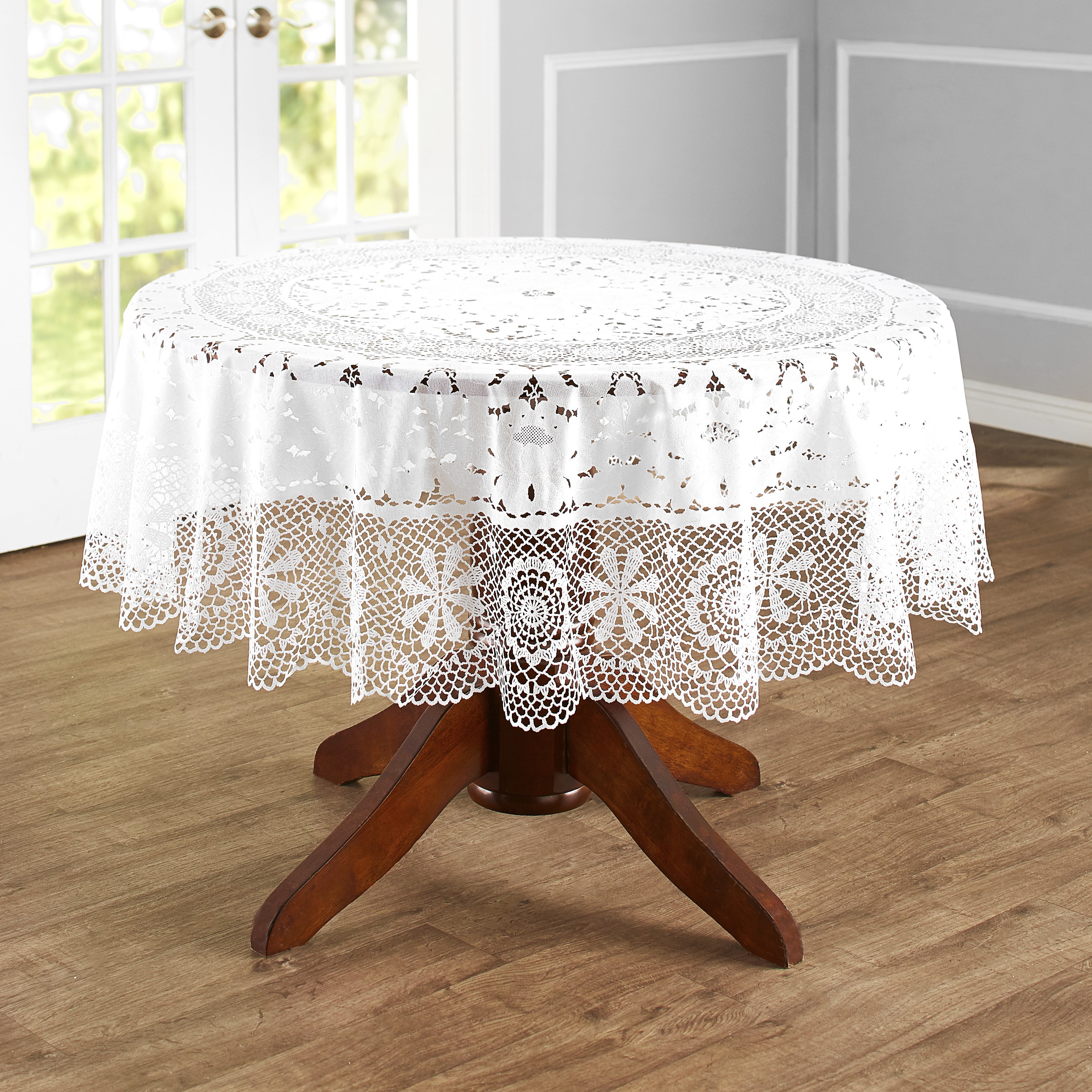 White Vintage Tablecloth Round Lace Table Cloth Topper Valentines Day Decor 70" 