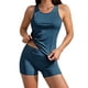 thumbnail image 2 of Traje de baño conservador de dos piezas para mujer, tankini, con sujetador acolchado, sin mangas, cuello redondo, de dos piezas, color liso, traje de baño de dos piezas para mujer, trajes de baño tank, 2 of 9