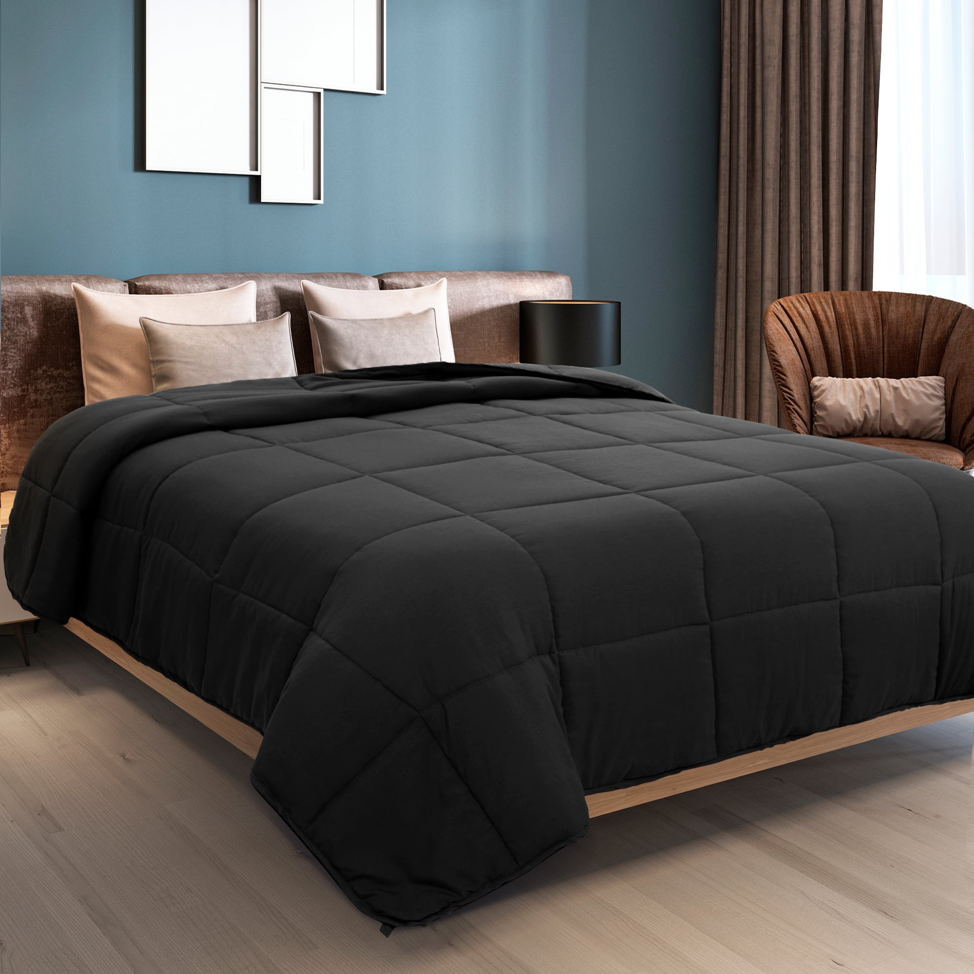 Unique Bargains Quilt Soft Lightweight Down Alternative Comforter Black Twin