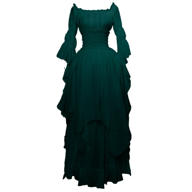 EQWLJWE 2023 Fall Halloween Dresses for Women Plus Size Medieval Vintage Solid Color Square Neck Off Shoulder Flare Sleeve Boho Ruffle Flowy Long Dresses Halloween Party Dress