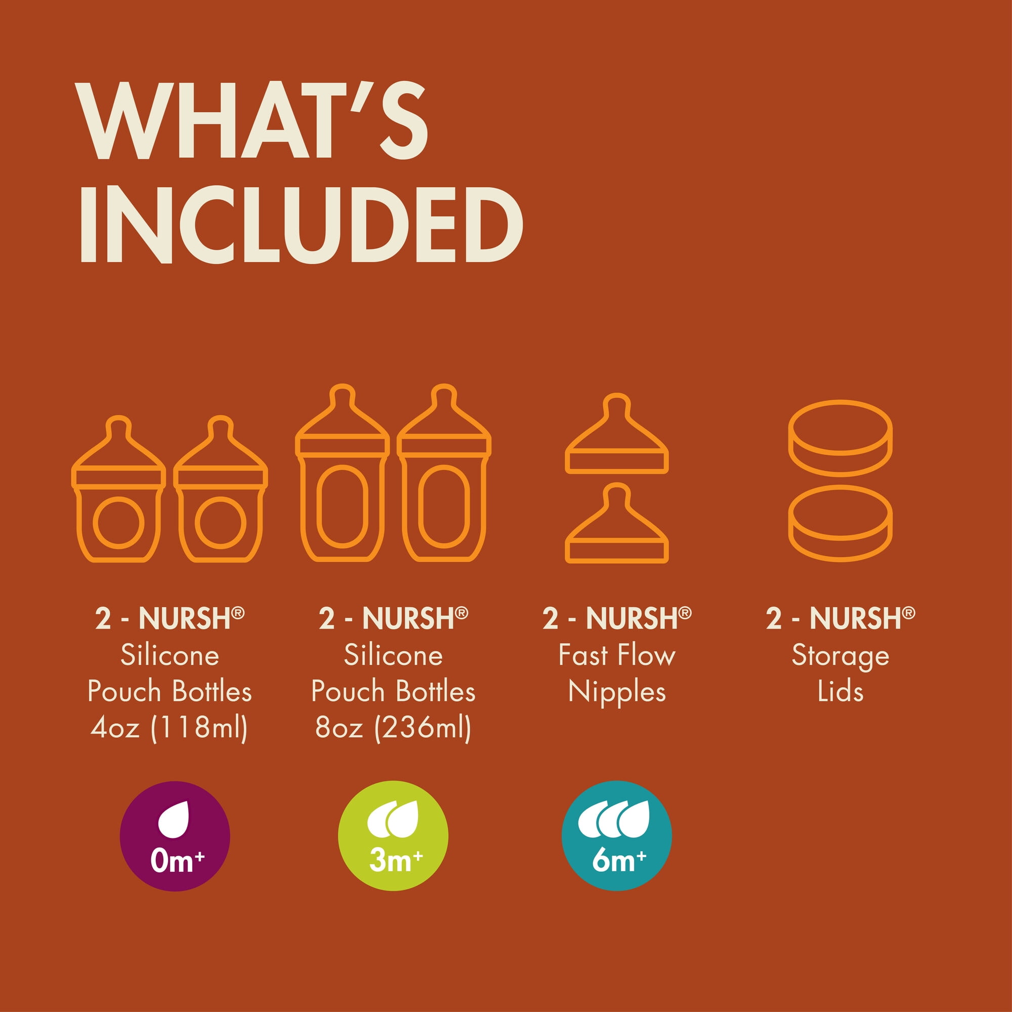 Boon NURSH® Silicone Speckle Bottle Bundle with Storage Lids   - Includes Slow/Medium/Fast Flow Nipples, 4 and 8 Ounce Bottles, and Storage Lids