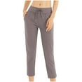 thumbnail image 2 of AGWOLF Womens Casual 7/8 Yoga Pants Lightweight Drawstring High Waist Capris Outdoor Running Athletic Track Trousers Travel Lounge Pant with Pockets Purple L, 2 of 3