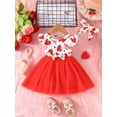 thumbnail image 2 of Suealasg Toddler Girls Birthday Princess Dress Heart Letter Print Fly Sleeve Dress with Headband 2Pcs Baby Summer Valentine's Day Photo Shoot Outfit, 2 of 6