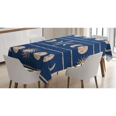Ambesonne Indigo Tablecloth Rectangular Table Cover, Sun Moon Astrology, 60"x90", Violet Blue Beige