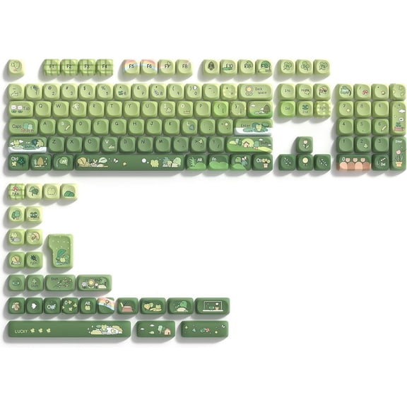 Matcha Green Frog Keycaps, PBT Custom Keycap Set 60 75 100 Percent, MOA Profile for Gaming Mechanical Keyboard, Compatible with ANSI/ISO, TKL, Full-Sized Layout