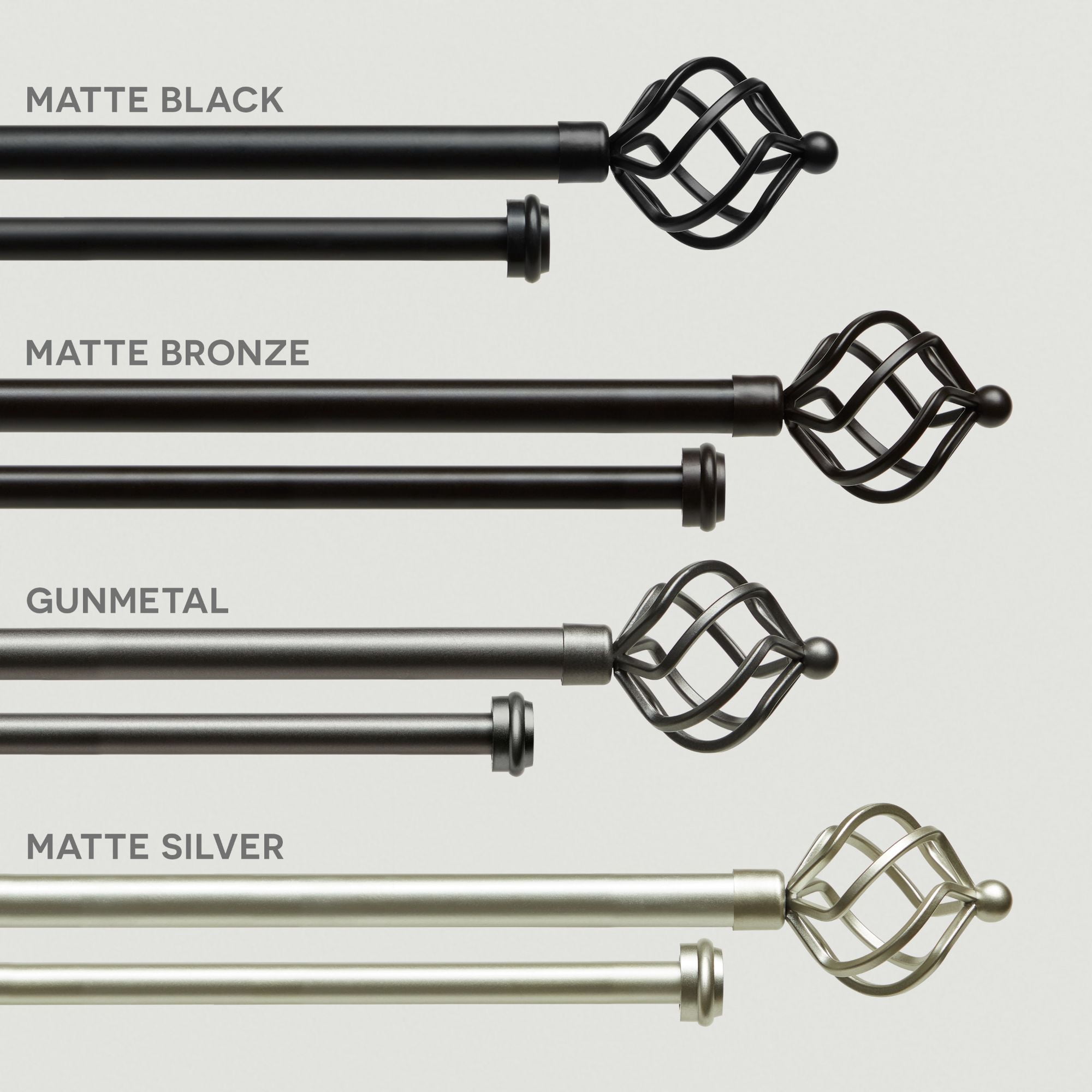 Exclusive Home Torch Double Curtain Rod and Finial Set, Gunmetal, 66"-120"