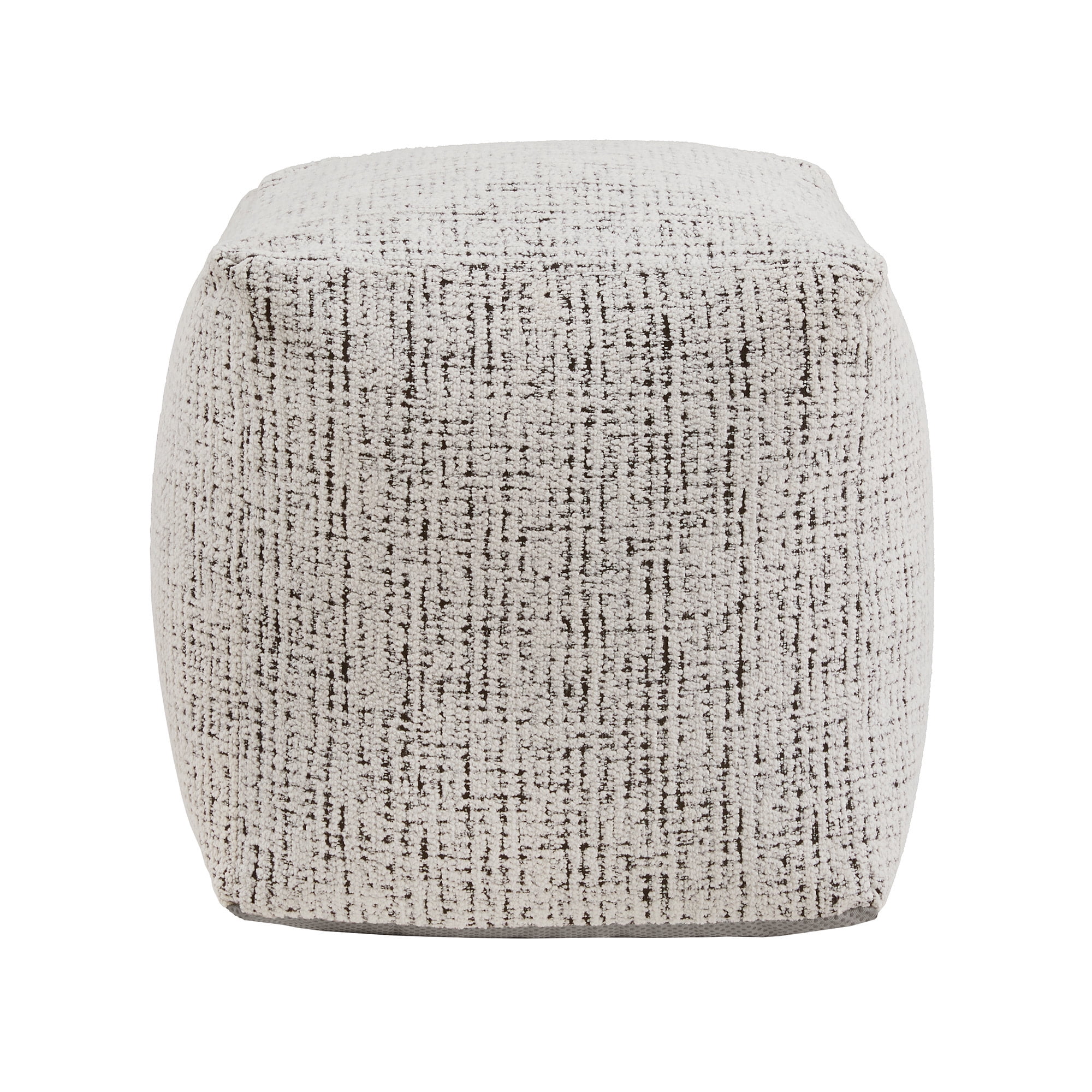 Weston Home Dinant Upholstered Square Pouf Ottoman, Black & White Tweed Chenille