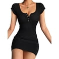 thumbnail image 4 of SUNSIOM Women Summer Tight Dress Short Sleeve Button Slim Fit Mini Short Dress, 4 of 9