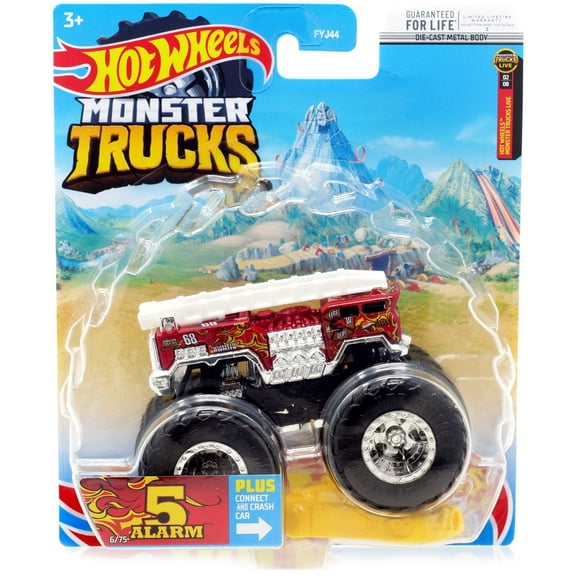 Mattel Monster Trucks Hot Wheels 1:64 Scale 5 Alarm Diecast Car Play Vehicle, 2 Count