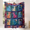 thumbnail image 2 of Vintage Patchwork Cat Floral Flannel Blanket, Soft Cozy All-Season Polyester Blanket for Bedroom Living Room Outdoor, Machine Washable, 2 of 8