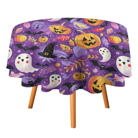 

JINGDS Spooky Lanterns Cute Ghosts-1028 Round Table Cloth Halloween Tablecloth Thanksgiving Day Table Cloth Round Cover Circle Tablecloth for Halloween Thanksgiving Fall Party