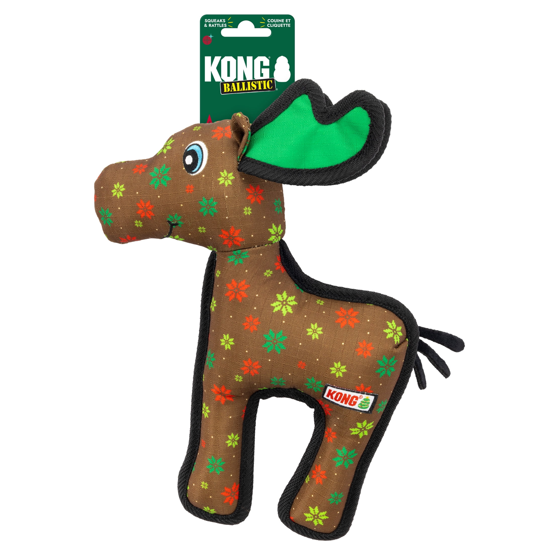 KONG® Holiday Ballistic® Moose Squeaker Dog Toy, Brown, Medium