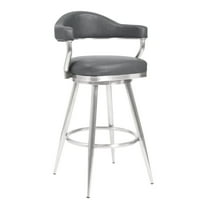 Armen Living Indoor Amador 26" Counter Height Barstool in Brushed Stainless Steel and Vintage Gray Faux Leather