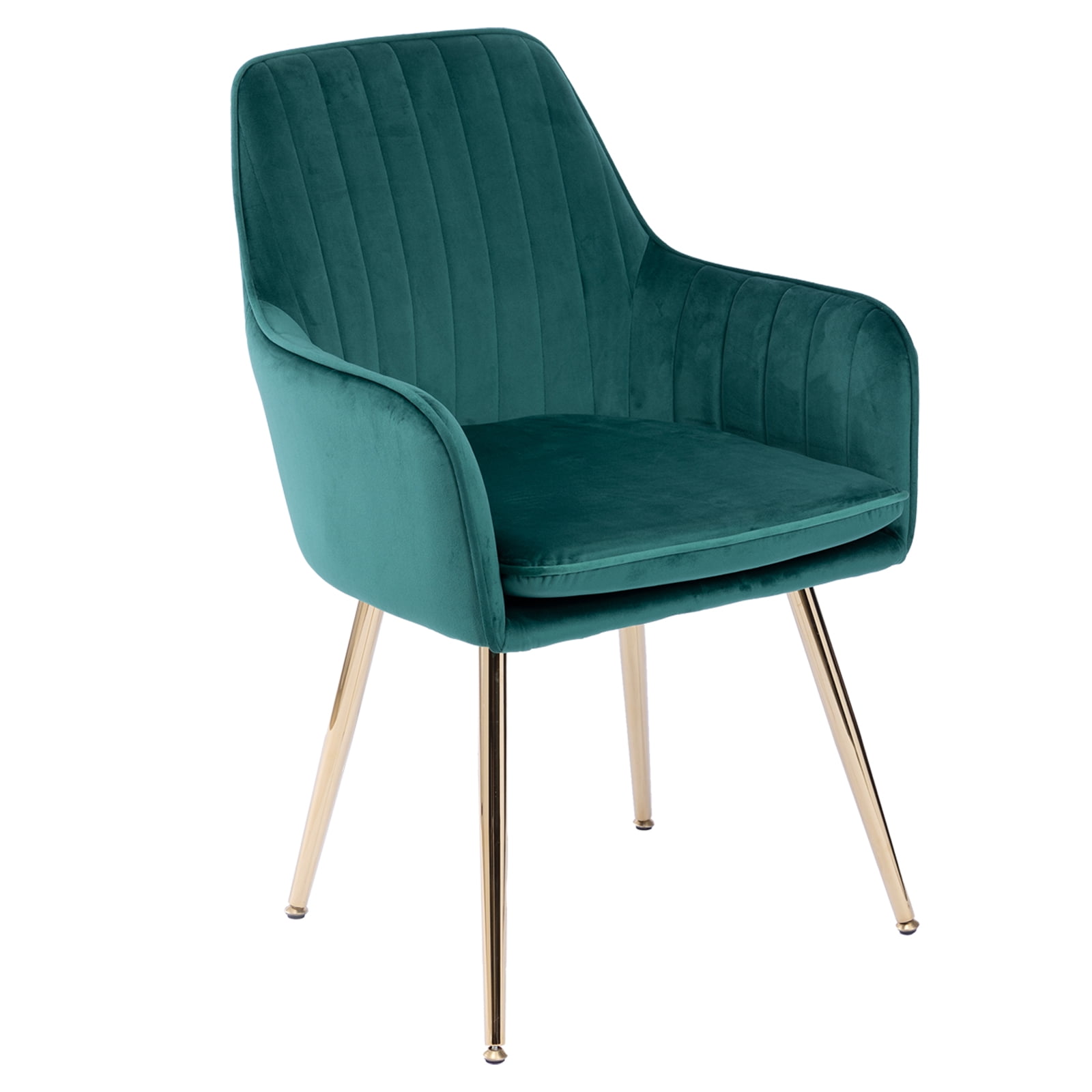 JW Home Furniture Velvet Dining Chairs Set of 2 - Mid-Back Gold Legs - Green Upholstered Accent Chairs for Kitchen & Dining Room