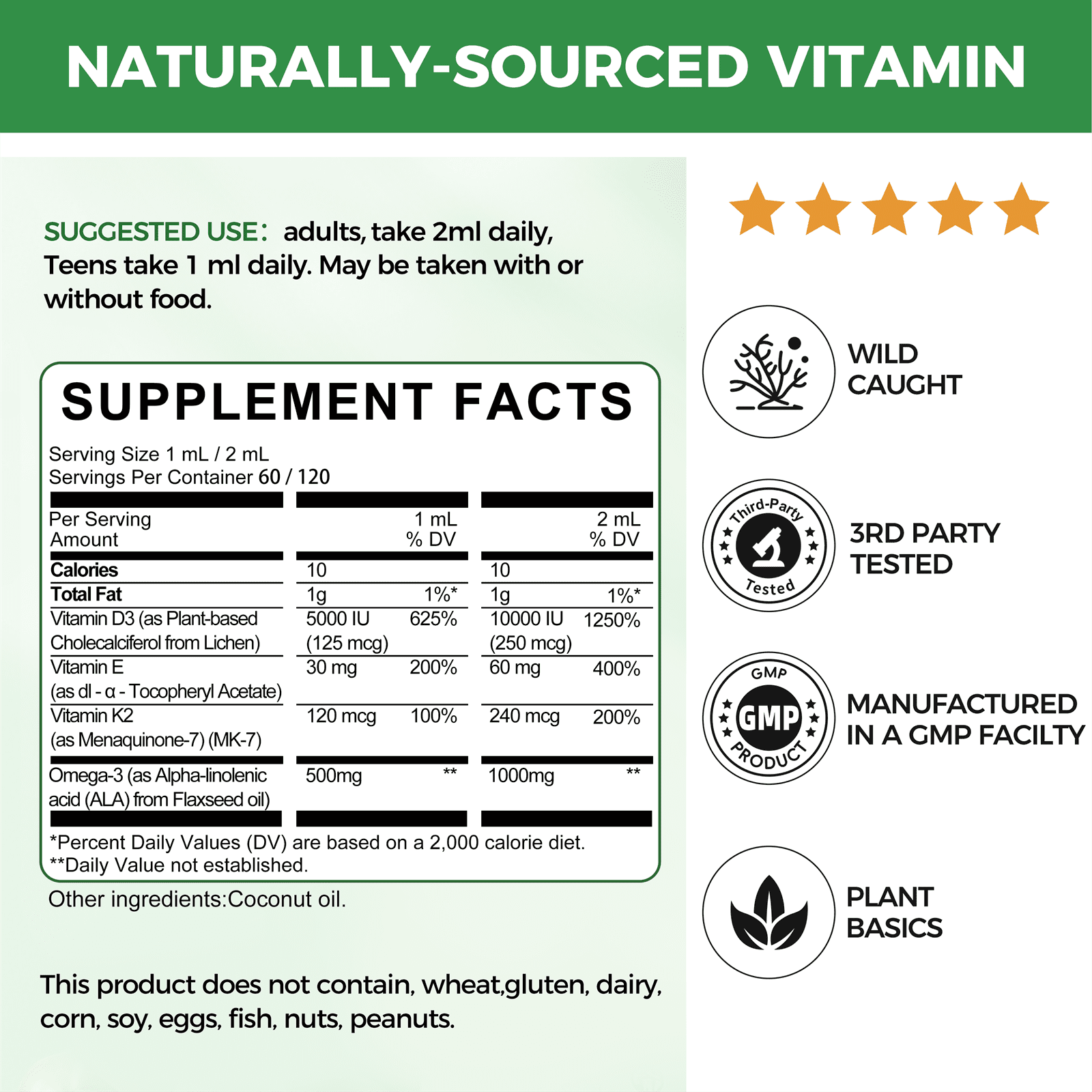Mulittea Vitamin D3 + K2 + Omega-3 Supplement | Vegan Vitamin D3 K2 Liquid with Omega-3 Flaxseed, 10000 IU Vitamin D Liquid for Bones, Muscles, 4 Fl Oz