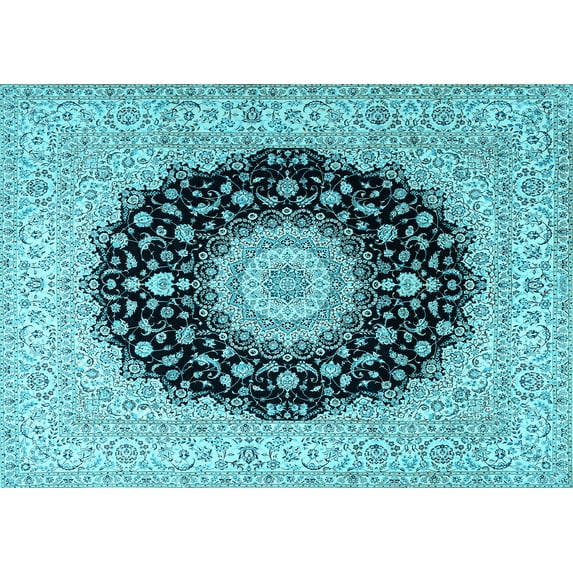 Ahgly Company Indoor Rectangle Medallion Light Blue Traditional Area Rugs, 5' x 7'