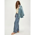 thumbnail image 5 of Women'S Striped Pants High Waist Wide Leg Cotton and Linen Fashion Beach Elastic Waist Casual Flowing Pants Blue S, 5 of 7