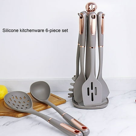 

Ludlz 7Pcs Kitchen Utensils Set with Holder Non Sticky Dining Room Silicone Cooking Shovel Scoop Filter Spoon for Daily Use