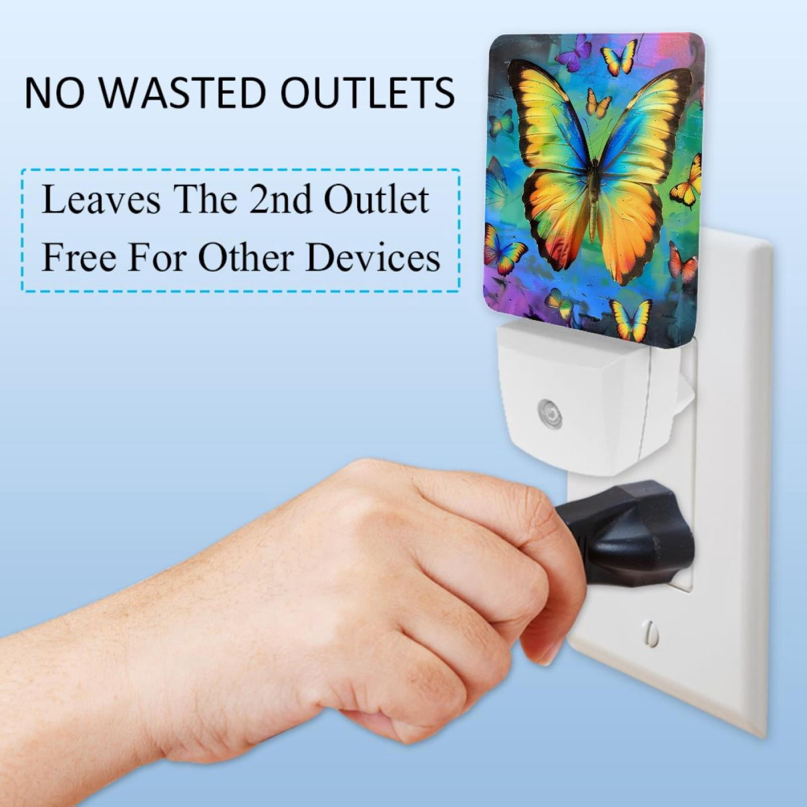 PhooArto Colored Butterfly Rainbow Plug in LED Night Light Auto Sensor Dusk to Dawn Decorative Night for Bedroom, Bathroom, Kitchen, Hallway, Stairs, Baby's Room, Energy Saving