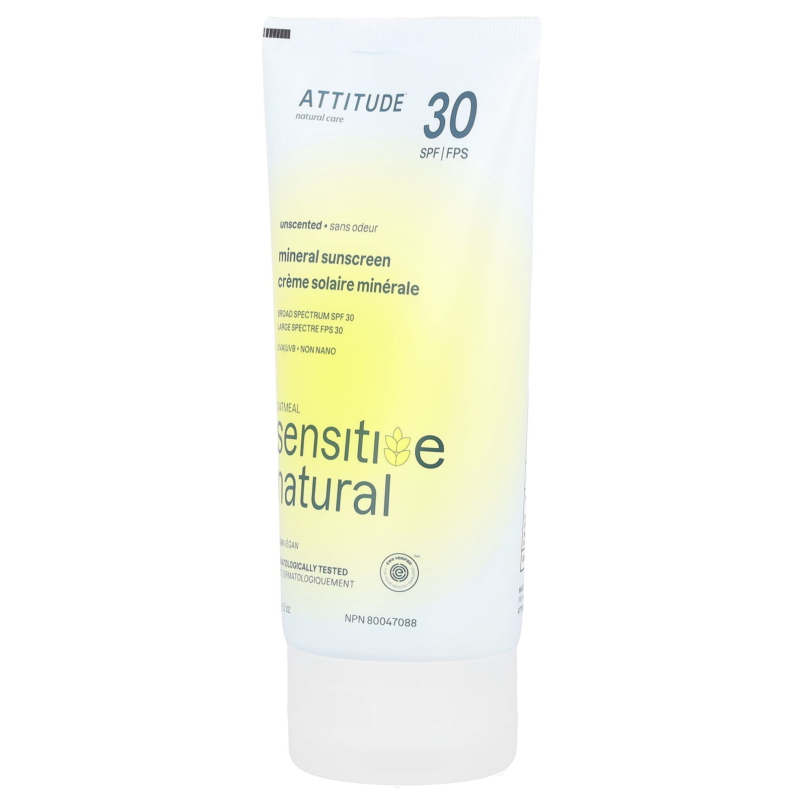 Attitude Sensitive Skin, Hypoallergenic Mineral Sunscreen, SPF 30, Fragrance Free, 5.2 oz