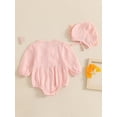 thumbnail image 4 of Suealasg Baby Girls Romper Hat Long Sleeve Round Neck Lace Trim 3D Bow Jumpsuits Infant Girls Fall Bodysuit 0-18 Months, 4 of 7