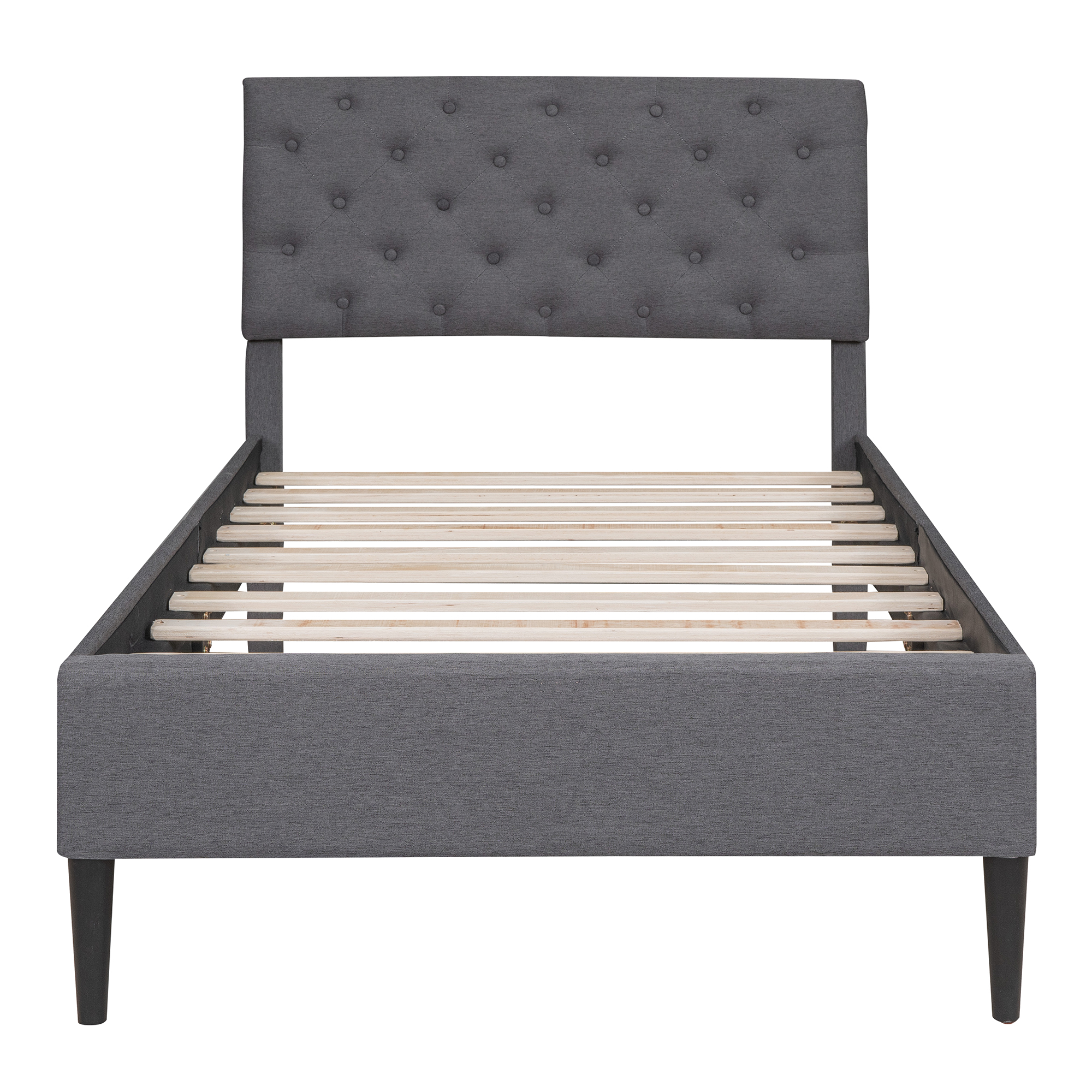 Modern Upholstered Platform Twin Bed Frame, Heavy Duty Twin Bed Frame with Headboard, Gray Twin Bed Frame with Wood Slat Support, Mattress Foundation for Adults Kids, No Box Spring Needed, Q10586 - image 3 of 10
